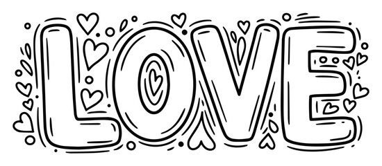love word outline vector with hearts for valentine's day