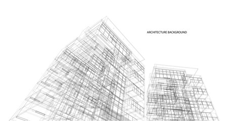 Obraz premium 3d wireframe of building. sketch design.Vector