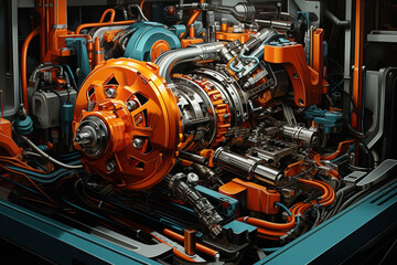 Fototapeta premium Awesome Equipment, cables and piping as found inside of a industrial power plant