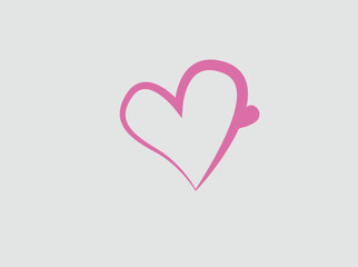 Pink heart outline logo design in simple doodle minimalist style.