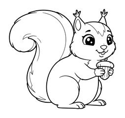 cute squirrel holding nut outline vector for forest and animals