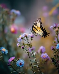 Butterfly on Spring Wildflower Close Up