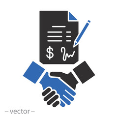 sign a business contract, deal, partners, business meeting icon, money agreement, handshake, flat vector illustration