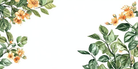 Naklejka premium Floral Elegance: A vibrant watercolor painting showcases delicate yellow blossoms and lush green foliage. creating a fresh, artistic, and nature-inspired botanical design.