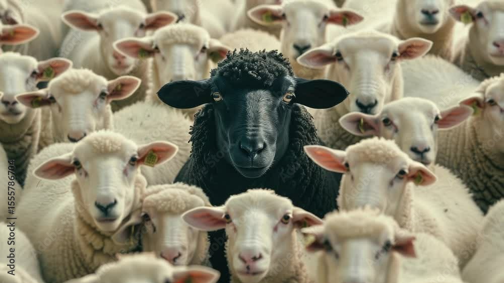Poster A group of sheep gathered in a row, possibly waiting or resting