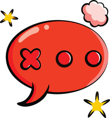 Cartoon Red Speech Bubble with X Eyes and Cloud Decoration
