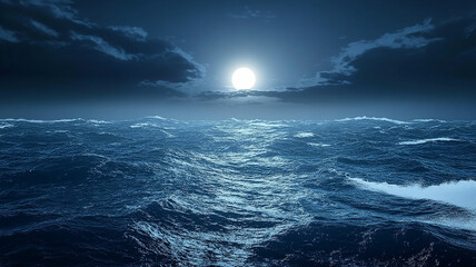 Fototapeta premium Choppy, dark blue ocean under a stormy sky. Rough seas with dramatic, heavy clouds.