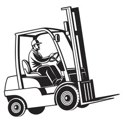 Forklift Operator in Silhouette Style Illustration