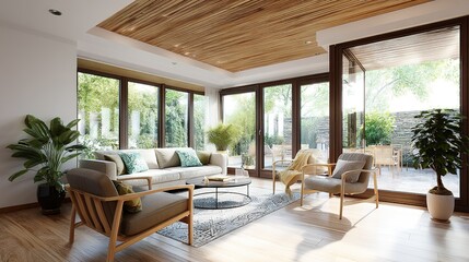 Bright Living Room with Garden View
