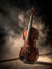 Dramatic Violin with Smoke and Notes