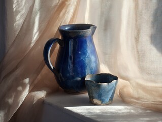 Still Life with Blue Pitcher and Broken Cup