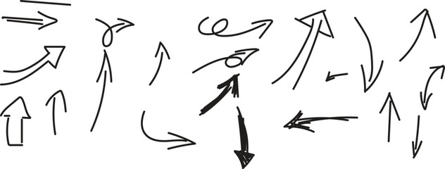 Detailed Compilation of Hand-Drawn Arrow Illustrations with Varied Styles and Directions