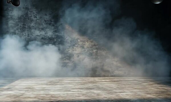 Smoke filled stage backdrop for photography and videography studio background with lights and texture