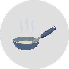 Frying Pan with Food Cooking and Steam on a Grey Background
