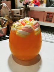 Photo Of A Fresh Sweet And Sour Drink With Marshmallows In It