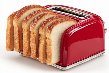 Freshly toasted bread displayed in a vibrant red toaster on a kitchen countertop