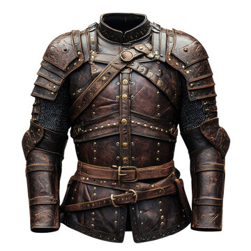 A medieval brown leather men arming doublet custom isolated on transparent background