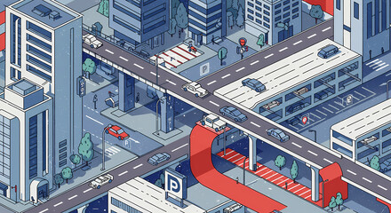 Isometric Cityscape Illustration Urban Infrastructure and Transportation Design