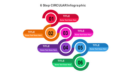 6 Step Circular Infographic Template – Colorful Process Chart for PowerPoint Presentations. Fully Editable SVG for PowerPoint, Web, Illustrator, and most vector-based applications. 
