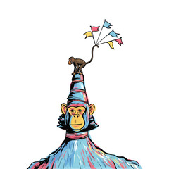 Monkey atop a Stylized Figure with Flags.