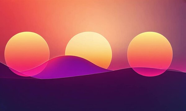 Abstract sunset wallpaper background with circles and waves for desktop and mobile screensavers