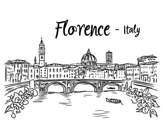 florence skyline with ponte vecchio hand drawn illustration