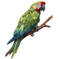 Fototapeta premium A parrot on a branch isolated on transparent background. 