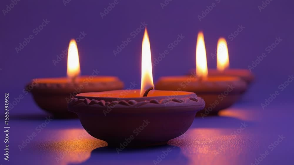 Poster a row of three lit candles on a deep purple background