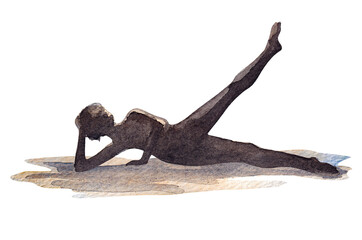 Silhouette of a person in watercolor. Abstract watercolor yoga pose isolated on a white background.