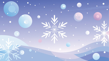 A whimsical winter landscape with snowflakes and pastel colors