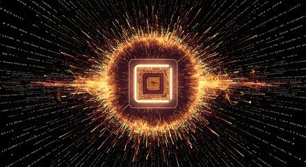 Circuit Board with Light Burst on Black Background