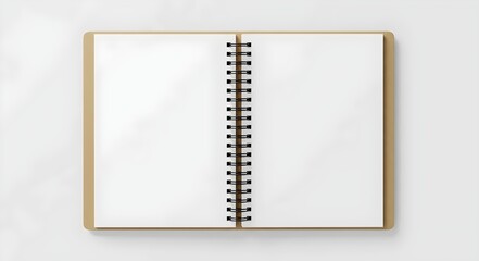 Open blank notebook with white pages on white background. Spiral binding. Diary or planner for notes ideas concepts. Minimalist design. simplicity, spiral, stationery, supply, writing