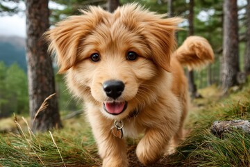 Fototapeta premium Happy dog running to camera banner