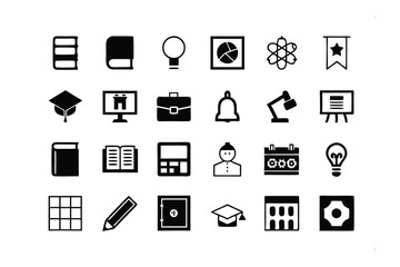 Educational Icons: A collection of crisp, black-and-white illustrations representing various aspects of learning and education, perfect for design projects.