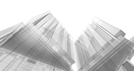 Architecture background. Perspective 3d Wireframe of building design.