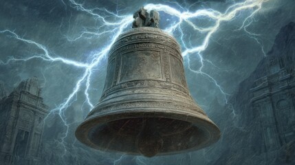 Antique bell in stormy weather