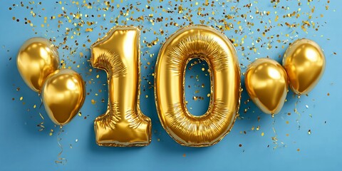 Golden balloons and confetti celebrate a milestone birthday event