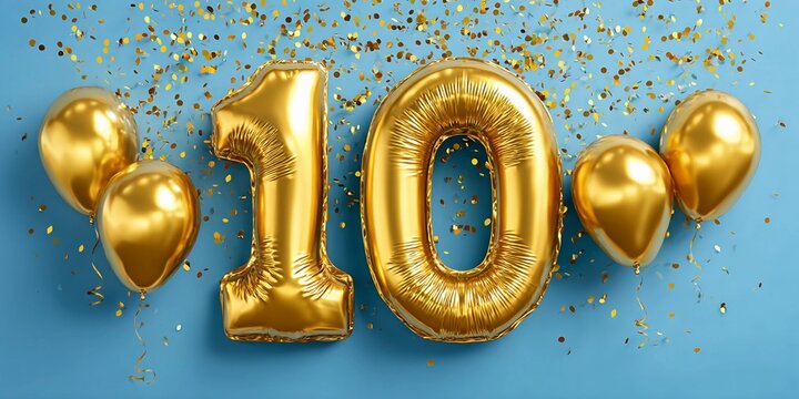 Golden balloons and confetti celebrate a milestone birthday event