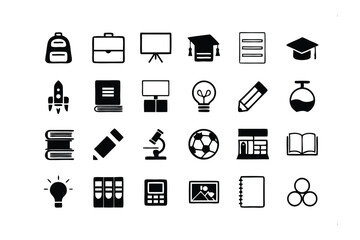 Educational Icons: A collection of education-related icons, presented in a clean, modern style, perfect for educational websites, presentations, and designs.