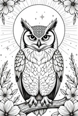 Page of coloring book, a owl