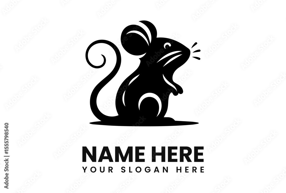 Fototapete silhouette of a stylized mouse standing, with a curled tail and text below for a name and slogan.