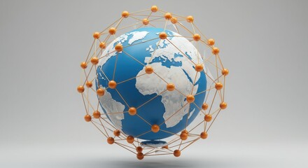 3D globe with geometric network overlay. Modern abstract connectivity concept. Blue and white Earth with geodesic pattern.