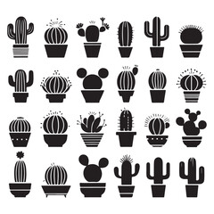 Minimalist Cactus Pot Silhouette Icon Set