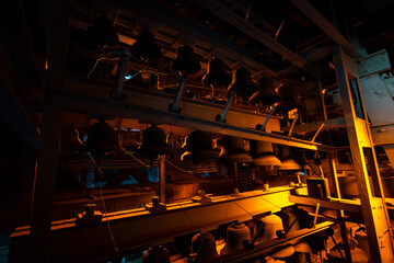 Mechanism of carillon bells in the belfry of Douai, Nord, Hauts-de-France, France. 12-29-2024. 