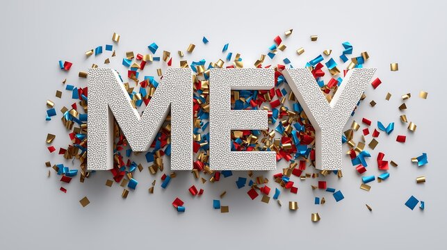 Creative Alphabet Letters  'MEY' Design with Colorful Confetti