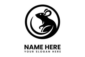 Stylish black mouse logo design, circular frame, elegant rodent silhouette.