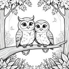 Fototapeta premium Page of coloring book, an owls