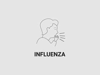 a simple line drawing of a persons head with their hand covering their mouth as if coughing or sneezing