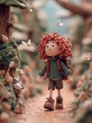 Claymation Boy Hiking Forest Trail