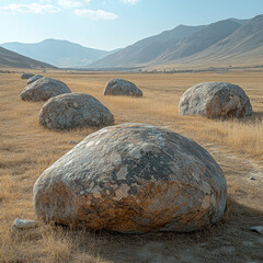 Set of massive boulders in a dry desert landscape